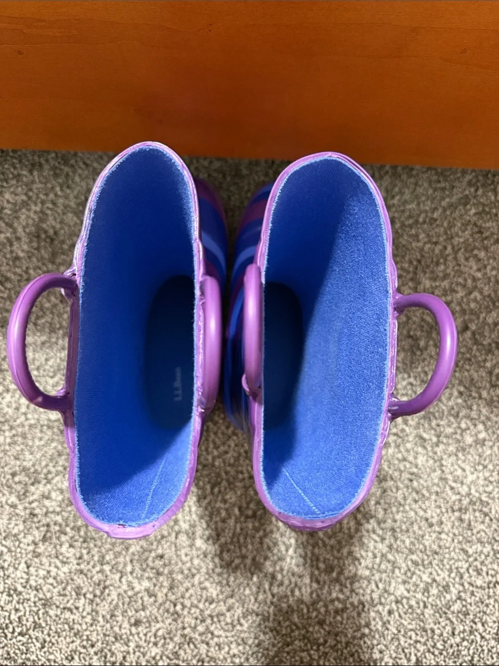 L.L. Bean Kids Striped Rain Boots - Blue & Purple | size 2 kids